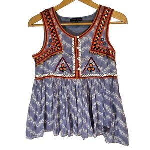 Indigo Moon Medium Top Boho Embroidered Beaded Hippie Festival Embellished